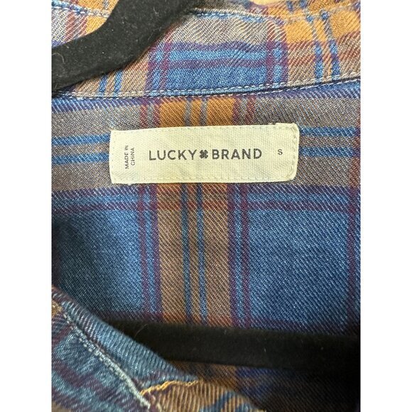 Lucky‎ Brand Mens Blue Flannel Small long sleeve collared pearl button up cuffed - Picture 3 of 8